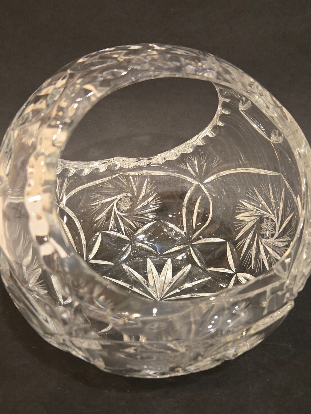 Vintage Crystal Cut Glass Decorative Basket Bowl - Clear